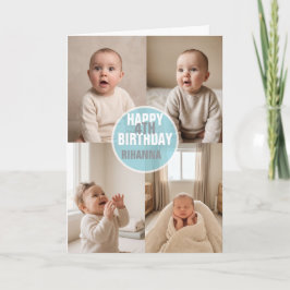 Schattige verjaardagskaart met 4 foto's voor elke kaart