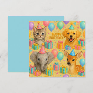 Schattige verjaardagskaart voor babydieren. feestdagenkaart