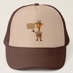 Schattige verkennende giraffe op safari trucker pet