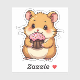 Schattige verlegen hamster met een cupcake leuk ka sticker