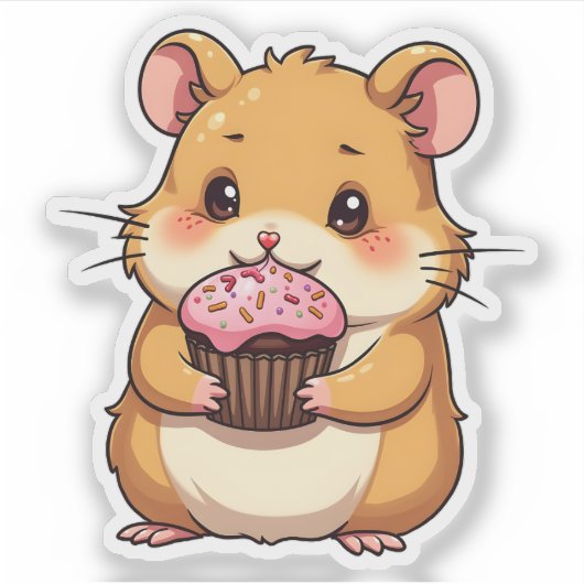 Schattige verlegen hamster met een cupcake leuk ka sticker (Voorkant)