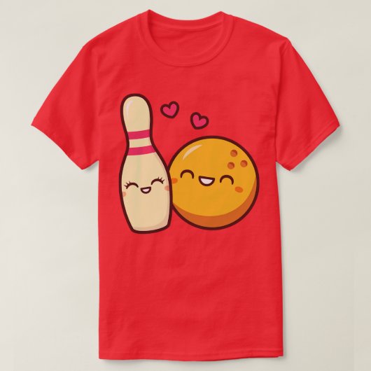 Schattige verliefde bowlingkegel en bal  t-shirt (Design voorkant)