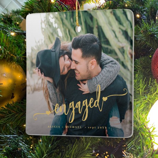 Schattige verloofde script foto keramisch ornament