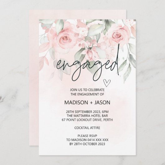 Schattige Verloving Verlovingsfeest Blush Roze Blo Kaart (Voorkant / Achterkant)