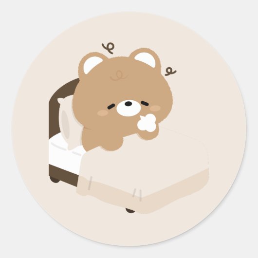 Schattige Vermoeide Bruine Beer Ronde Sticker (Voorkant)