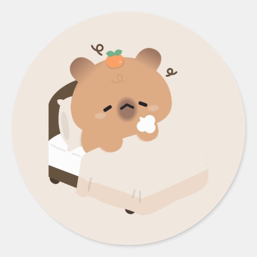 Schattige Vermoeide Capybara Ronde Sticker (Voorkant)