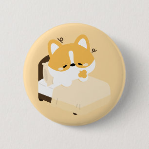 Schattige vermoeide corgi ronde button 5,7 cm