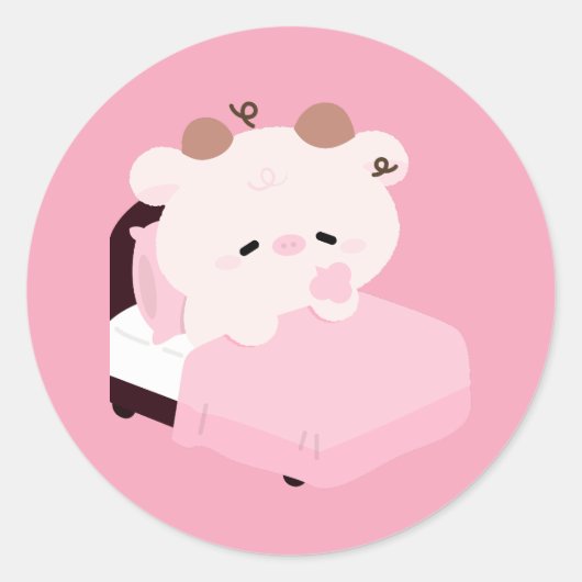 Schattige Vermoeide Koe Ronde Sticker (Voorkant)