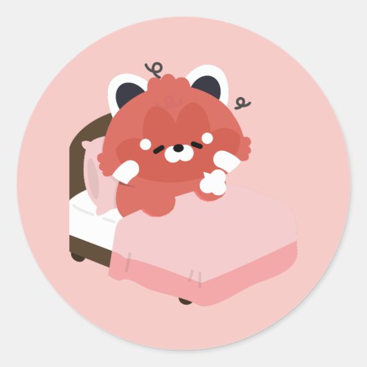Schattige Vermoeide Rode Panda Ronde Sticker (Voorkant)