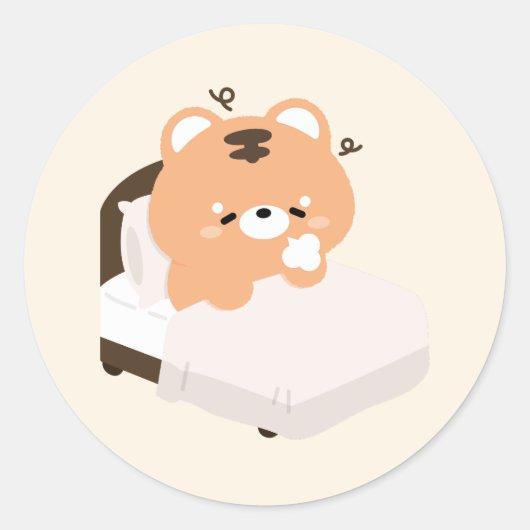Schattige Vermoeide Tijger Ronde Sticker (Voorkant)