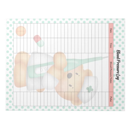 Schattige verpleegkundige Beer bloeddruk log Notitieblok (Voorkant)