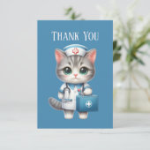 Schattige Verpleegkundige kat bericht toevoegen Bedankkaart (Staand voorkant)