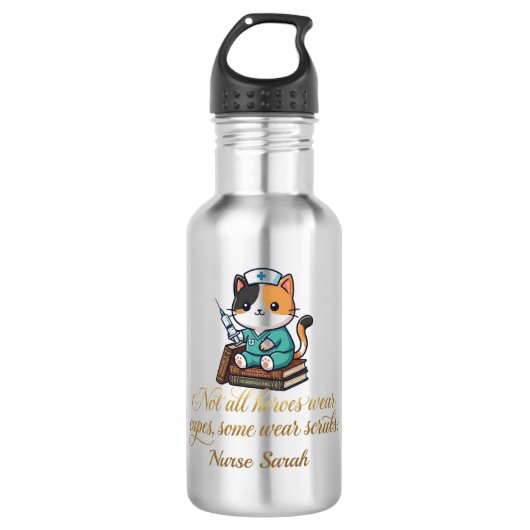 Schattige verpleegster Calico kat persoonlijk cade Waterfles (Voorkant)