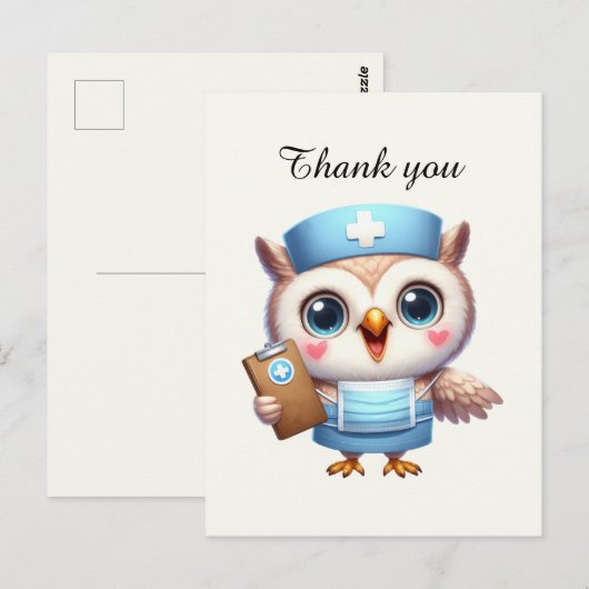 Schattige verpleegster dank je uil briefkaart (Voorkant / Achterkant)