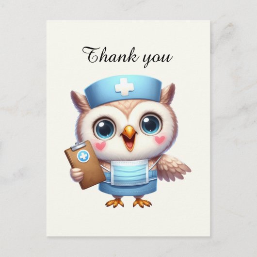 Schattige verpleegster dank je uil briefkaart (Voorkant)