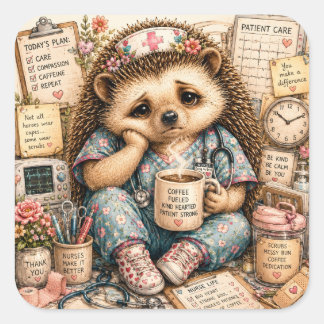 Schattige verpleegster egel watercolor kunst vierkante sticker