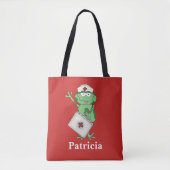 Schattige Verpleegster kikker voeg naam toe tas (Voorkant)