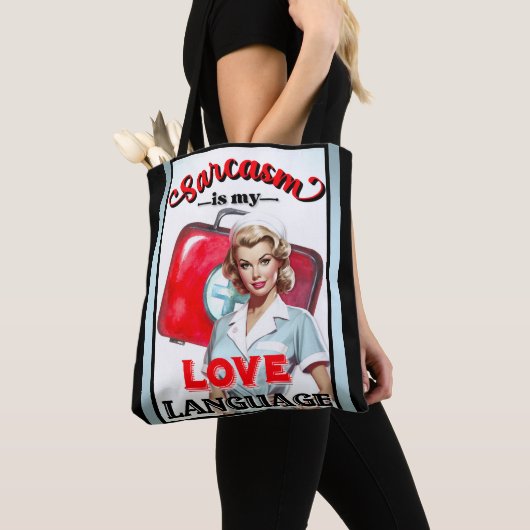 Schattige Verpleegster Pinup_ Liefde Taal Tote Bag (Dichtbij)
