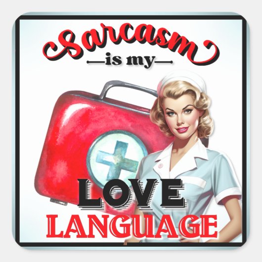 Schattige Verpleegster Pinup_ Liefde Taal Vierkante Sticker (Voorkant)