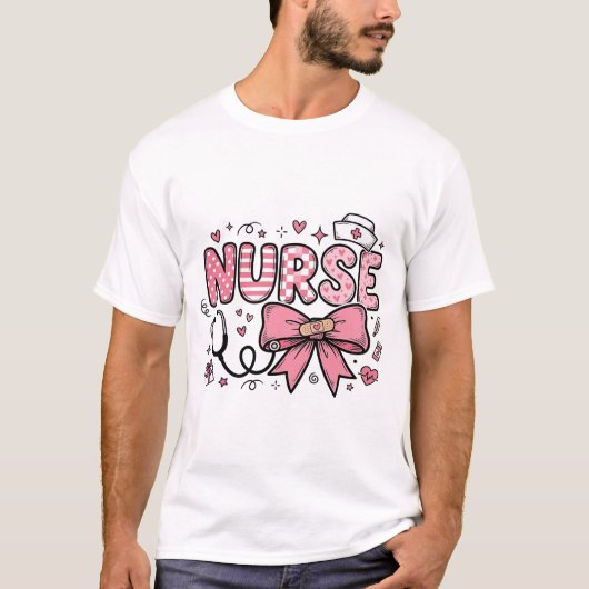 Schattige Verpleegster Strik Hart Vector Shirt Ont (Voorkant)