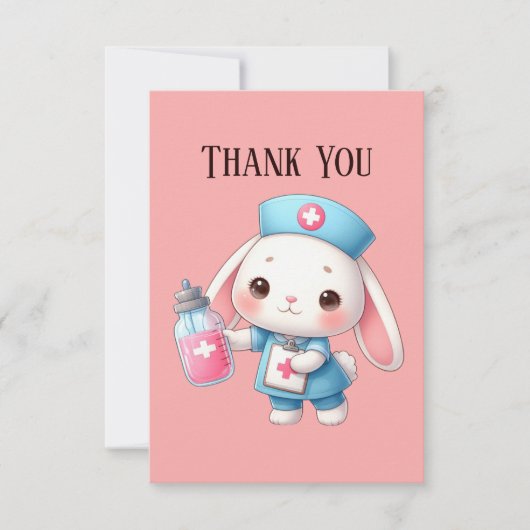 Schattige Verpleegster voeg bericht bunny toe Bedankkaart (Voorkant)