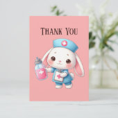 Schattige Verpleegster voeg bericht bunny toe Bedankkaart (Staand voorkant)