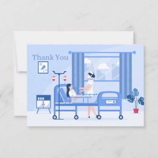 schattige verpleegster voegt sentiment toe bedankkaart (Voorkant)