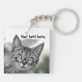 Schattige Verraste Kat met Bril Sleutelhanger (Achterkant)