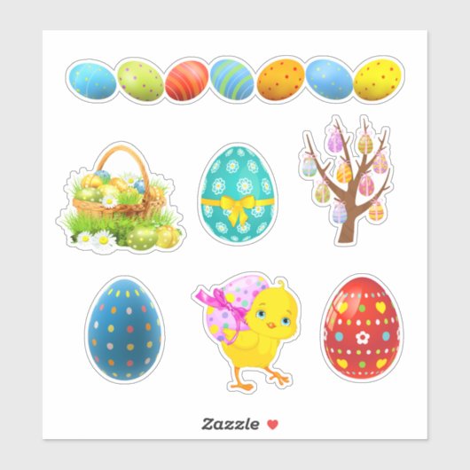 Schattige versierd paasei sticker (Vel)