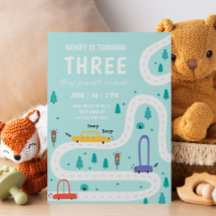 Schattige Vervoer Auto Jongen Verjaardagsuitnodigi