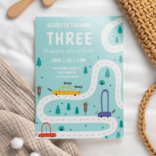 Schattige Vervoer Auto Jongen Verjaardagsuitnodigi Kaart
