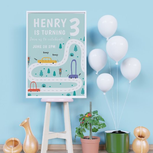 Schattige Vervoer Kaart Thema Jongen Verjaardag Poster