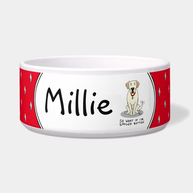 Schattige verwend verwende gele Labrador Retriever Voerbakje (Voorkant)