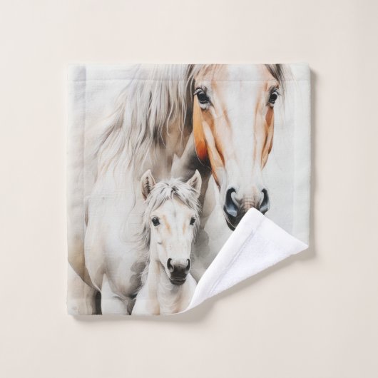 Schattige veulen met moederpaard bad handdoek (Wasdoekje)