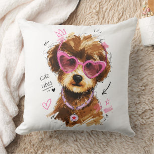 Schattige Vibe's Poodle Puppy met Hart Zonnebril Kussen