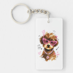 Schattige Vibe's Poodle Puppy met Hart Zonnebril Sleutelhanger