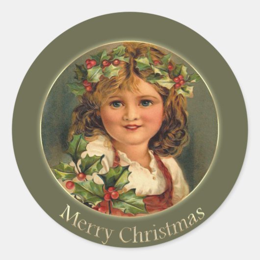 Schattige  Victoriaans kerst met klein meisje Ronde Sticker (Voorkant)