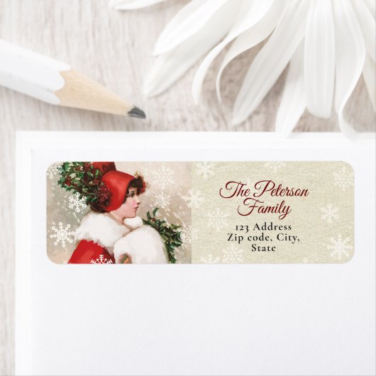Schattige  Victoriaans kerstmeisje in het rood Etiket (Insitu)