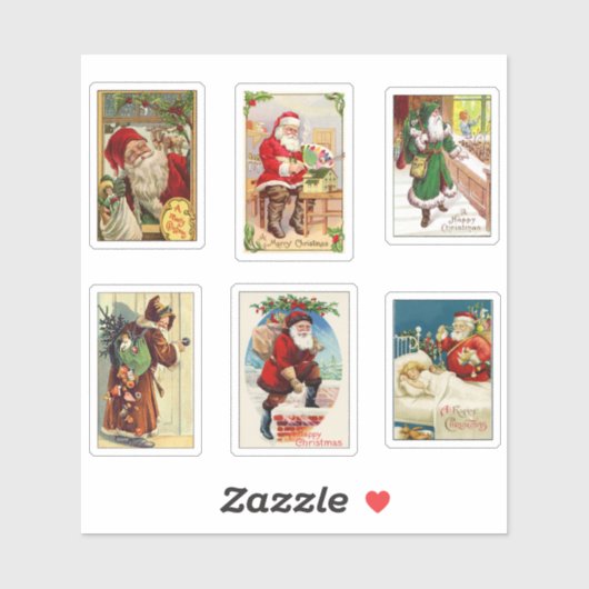 Schattige Victoriaans Kerstmis Santa Kaarten Sticker (Vel)