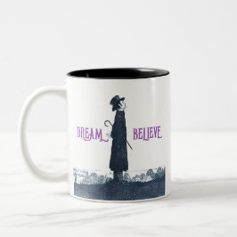 Schattige Victoriaans Man Dream Believe Quote Tweekleurige Koffiemok