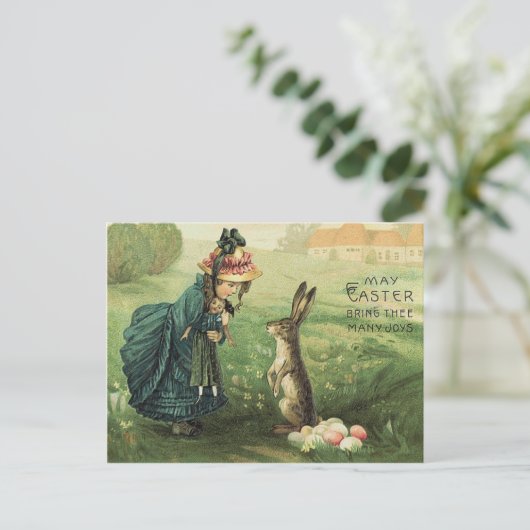Schattige Victoriaans Meisje Doll Paashaas Feestdagenkaart (Staand voorkant)