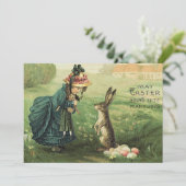 Schattige Victoriaans Meisje Doll Paashaas Kaart (Staand voorkant)