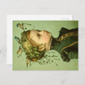 Schattige Victoriaans Meisje & Wijnstokken & Vogel Briefkaart (Voorkant / Achterkant)