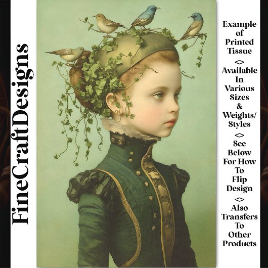Schattige Victoriaans Meisje & Wijnstokken & Vogel Tissuepapier