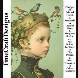 Schattige Victoriaans Meisje & Wijnstokken & Vogel Tissuepapier