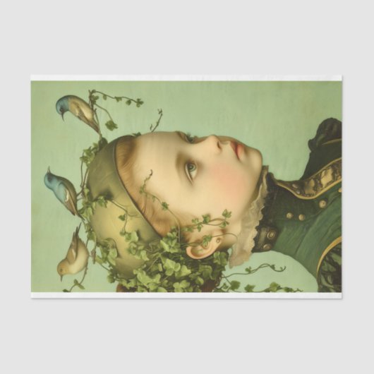 Schattige Victoriaans Meisje & Wijnstokken & Vogel Tissuepapier (Voorkant)