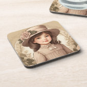 Schattige Victoriaans Meisportret Bier Onderzetter (Linkerzijde)