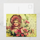 Schattige Victoriaans Roze Meisje Bloemen Briefkaart (Voorkant / Achterkant)