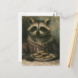 Schattige Victoriaanse wasbeer die koekjes eet  Briefkaart