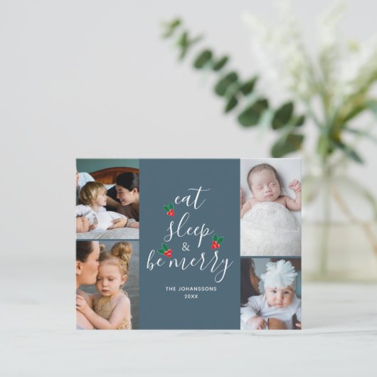 Schattige Vier Foto Collage Kerstmis Feestdagenkaart (Staand voorkant)